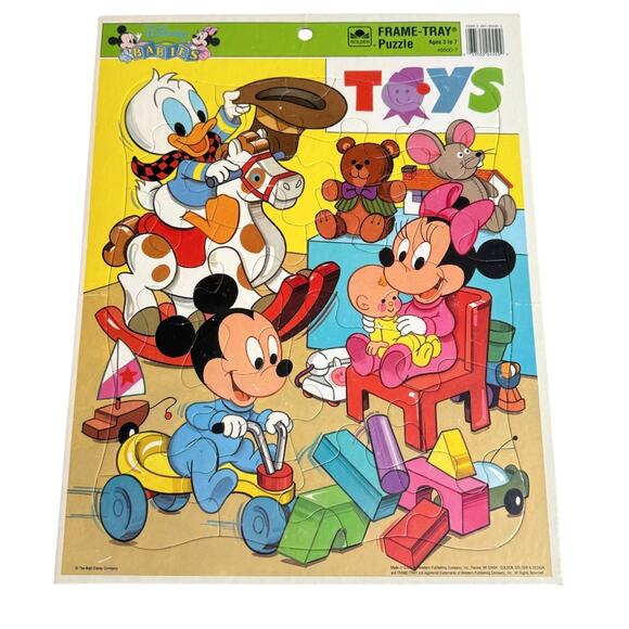 VTG Disney Babies TRAY PUZZLE 14.5" Minnie Mickey Mouse Donald Duck Golden 1986 - Picture 1 of 5